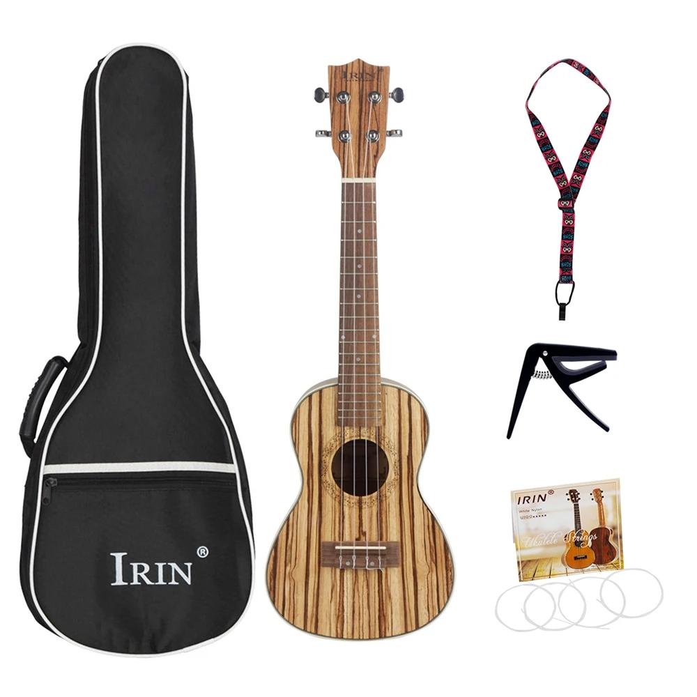 

Irin High Grade Concert Ukulele Kits 23Inch Zebra Wood 4 Strings Hawaiian Mini Guitar Uke Bag String Capo Strap