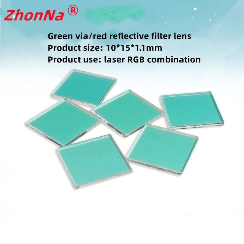 Green via/red reflective filter size: 10*15*1.1mm Product use: laser RGB combinationApplication field: RGB optical test platform