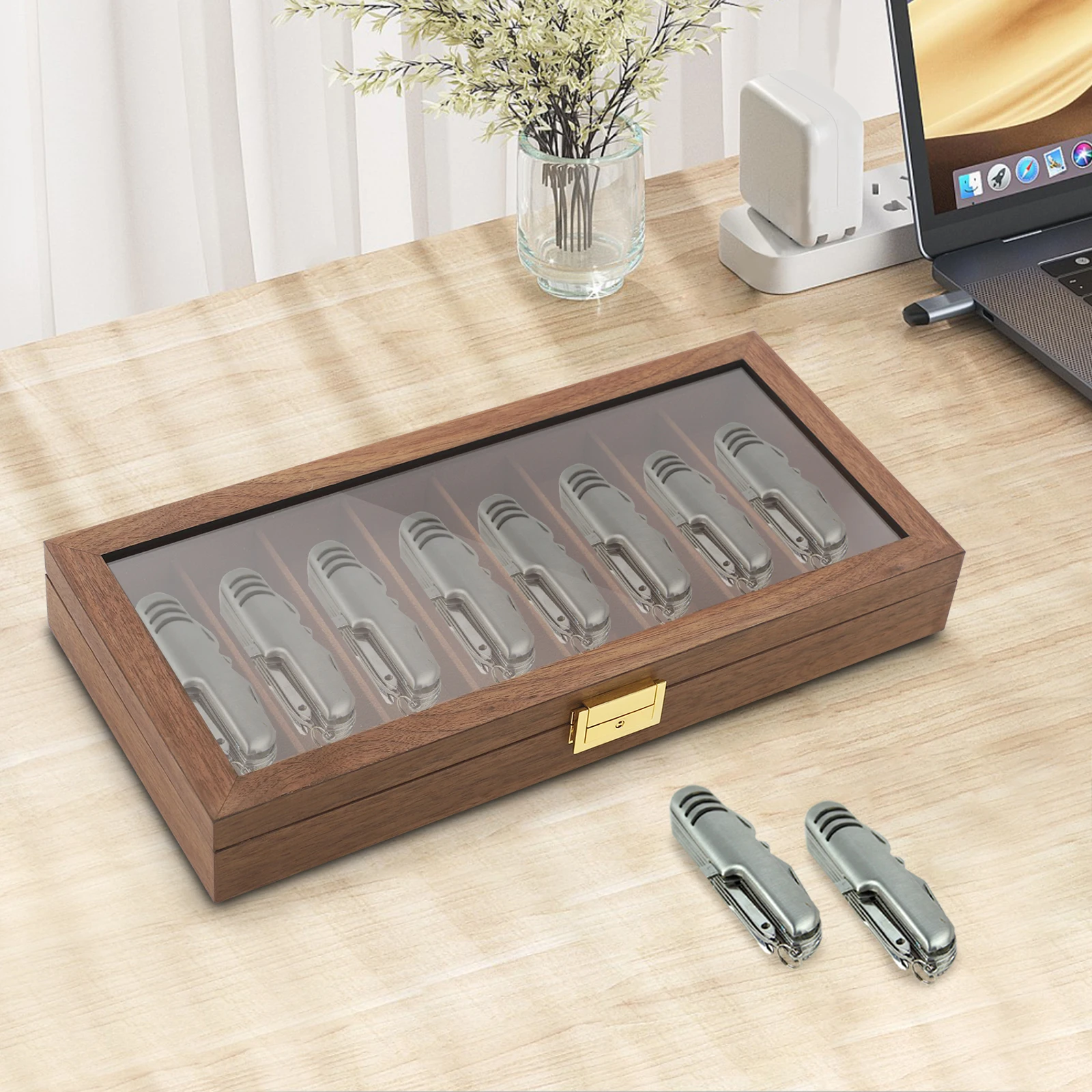 

15.7*7.5in Walnut Knife Display Case Organizer Knife Display Case Knife Storage Box For Knives Utility Knives Pocket Knives