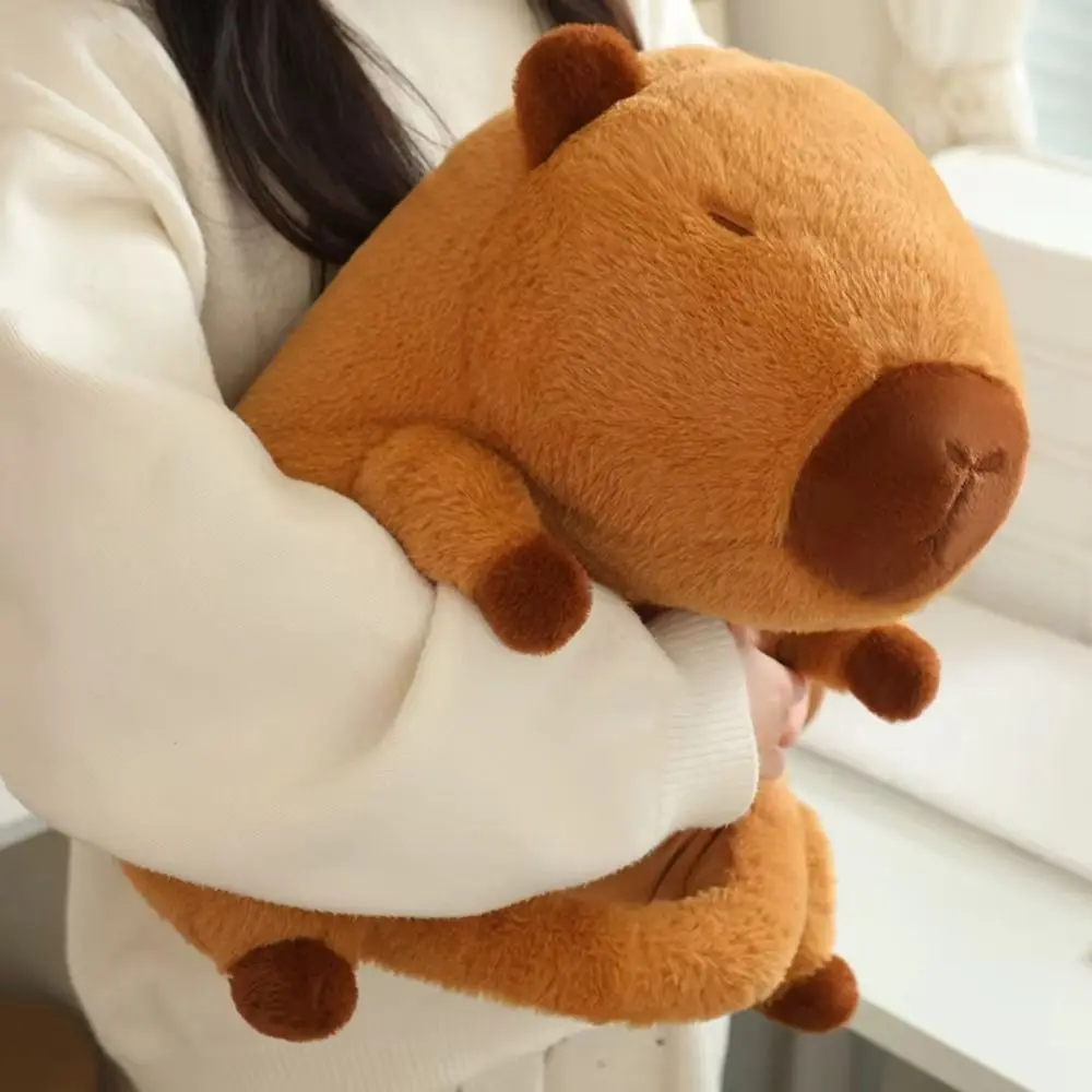 Cute Stuffed Doll Capybara Plush Hair Cap Thick Fluffy Capybara Head Mask Soft Collection Plush Animal Rodent Hat Children Gift