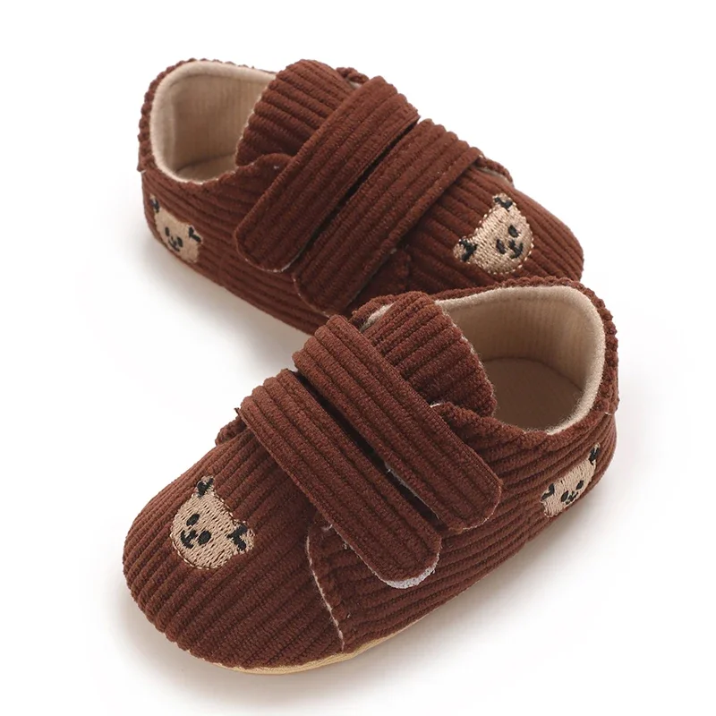 0–18 Monate Baby-Sneaker mit Bären-Stickerei für Jungen und Mädchen, Lauflernschuhe für Kleinkinder, weiche Sohle, Cord, lässige Babyschuhe – Detail 24