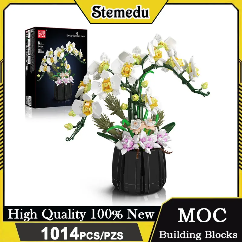 

Mold King 24108 1014 шт., строительные блоки для орхидеи в горшках, серия цветочных растений, декор для дома и офиса, ботаническая коллекция, подробный подарок