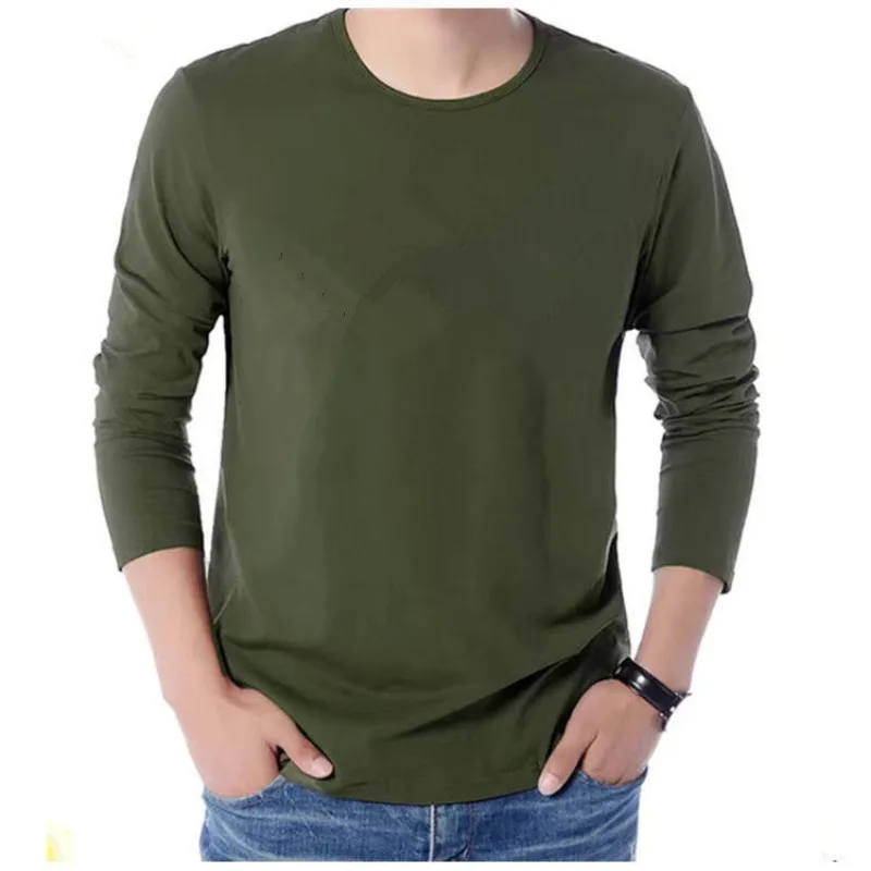 Spring Autumn Men Long Sleeve T-shirts O Neck Bottoming Shirt Sports Loose Casual Army Green Pullover Absorb Sweat Tops M-6XL