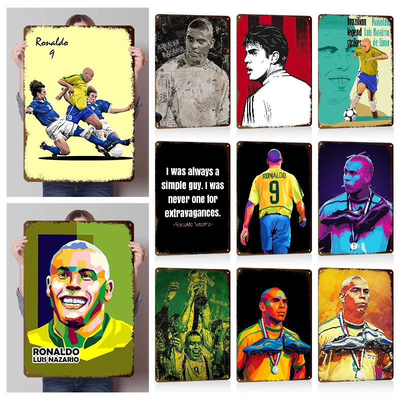 Ronaldo Nazário Fußballspieler Wandkunst Metallposter Maßgefertigte Vintage Metallschilder für Fan-Zimmer Moderne Heimdekoration Haus