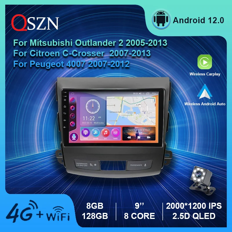 

QSZN 2K QLED Android 12 Car Radio For Mitsubishi Outlander Xl 2 2005-2011 Multimedia Video Player GPS 4G Carplay Auto Navigation