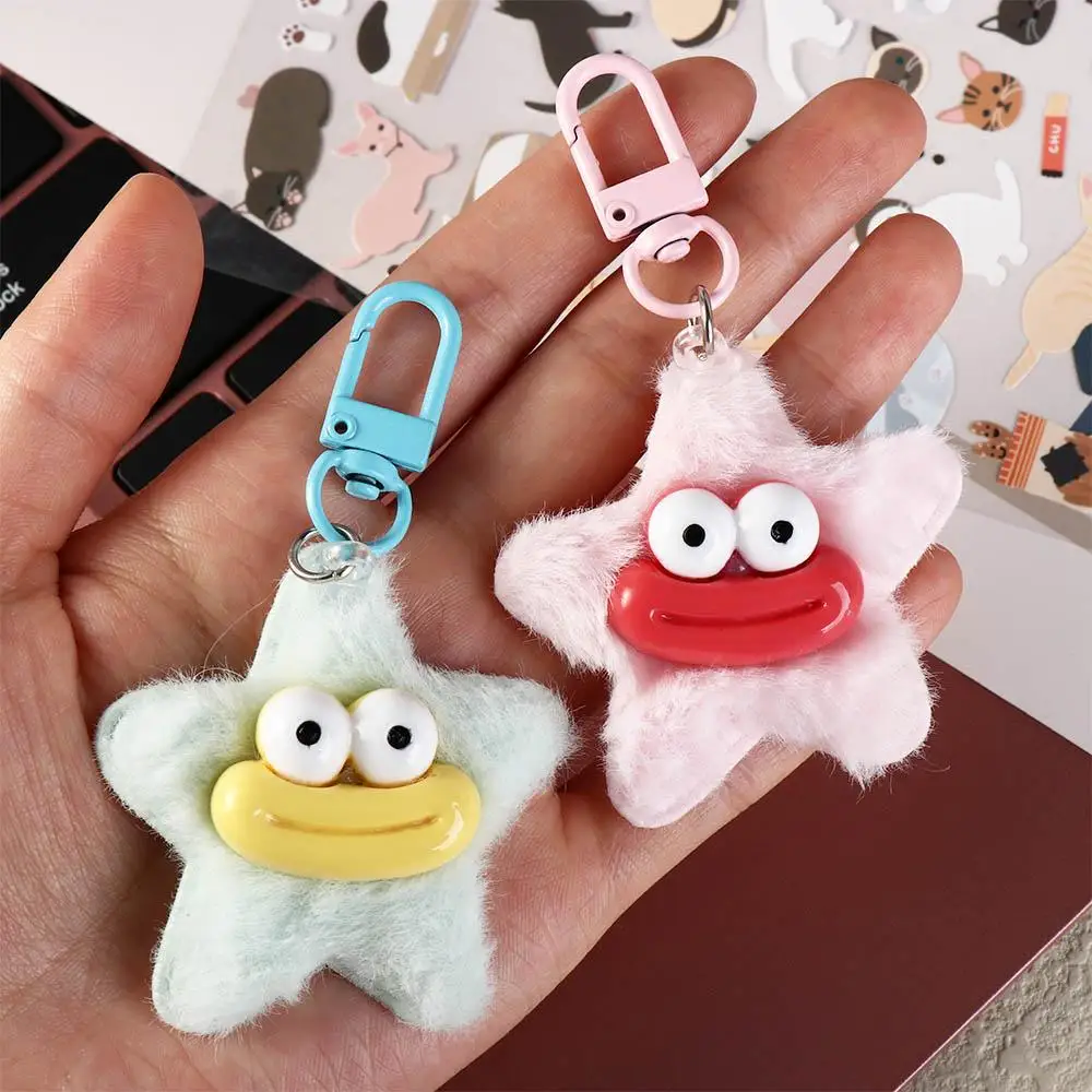 Fashion Cartoon Funny Star Keychain Plushies Mini Sausage Mouth Keyring Colorful Y2K Star Plush Pendant Bag Pendant