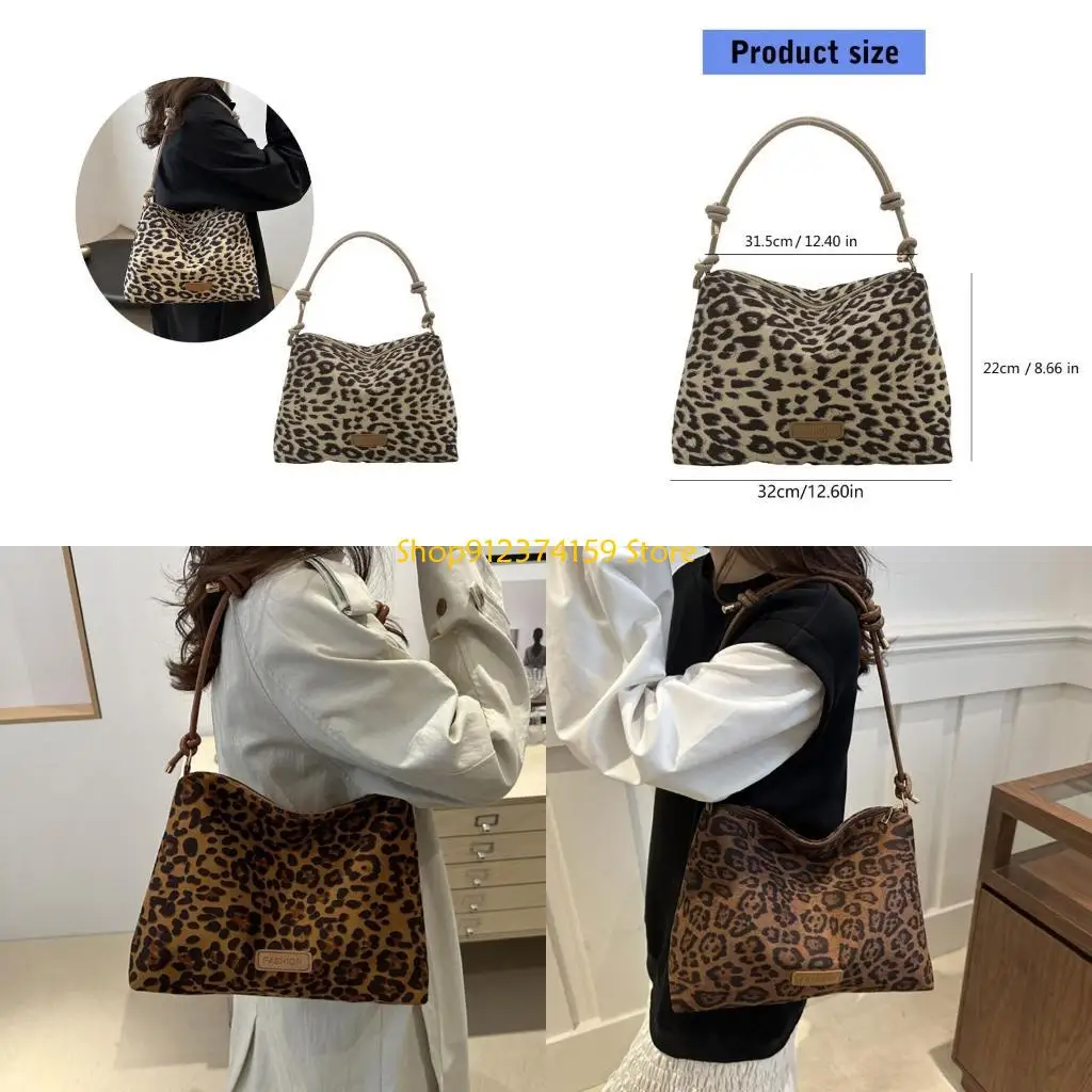 

G5AE Leopard Print Slouchy Bag Large Capacity Shoulder Bag Handbag For Everyday Use