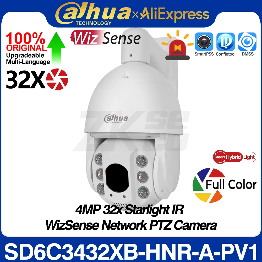 

Dahua SD6C3432GB-HNR-A-PV1 4MP 32X Starlight WizSense PTZ POE IP Camera Full-color Auto Tracking Acupick SMD Light Sound Alarm