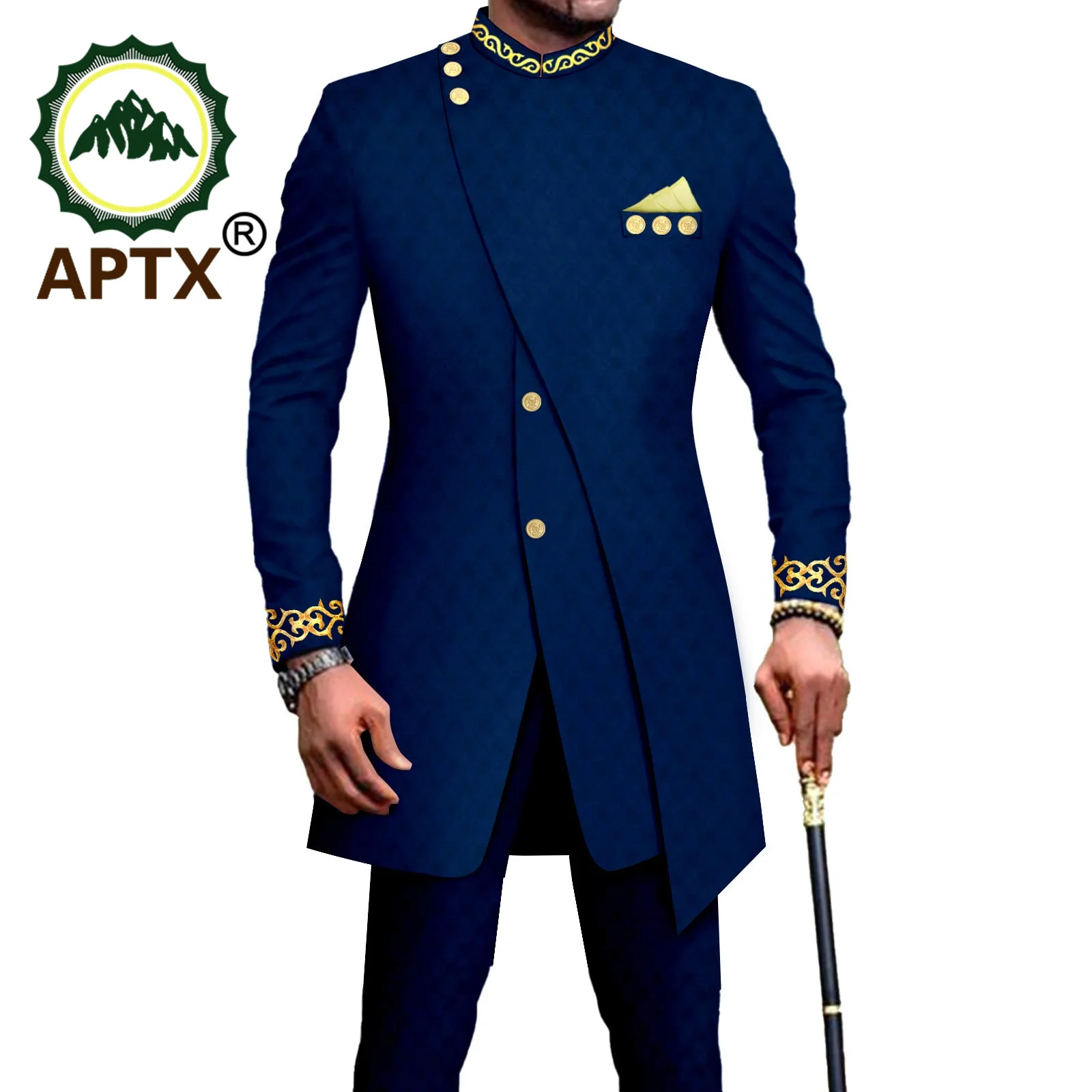 APTX African Suits for Men Single Breasted Embroidery Print Blazer and Pants Set Dashiki Outfits Party Wedding Clothes A2316023