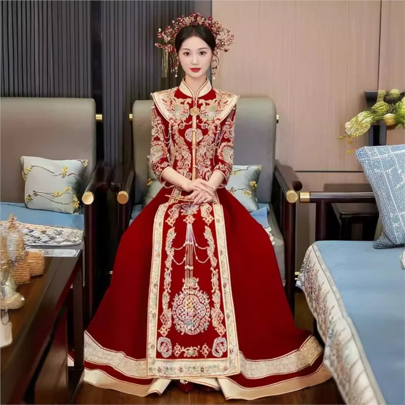 

New-style toasting and wedding dress the dragon phoenix gown heavy-duty clothing