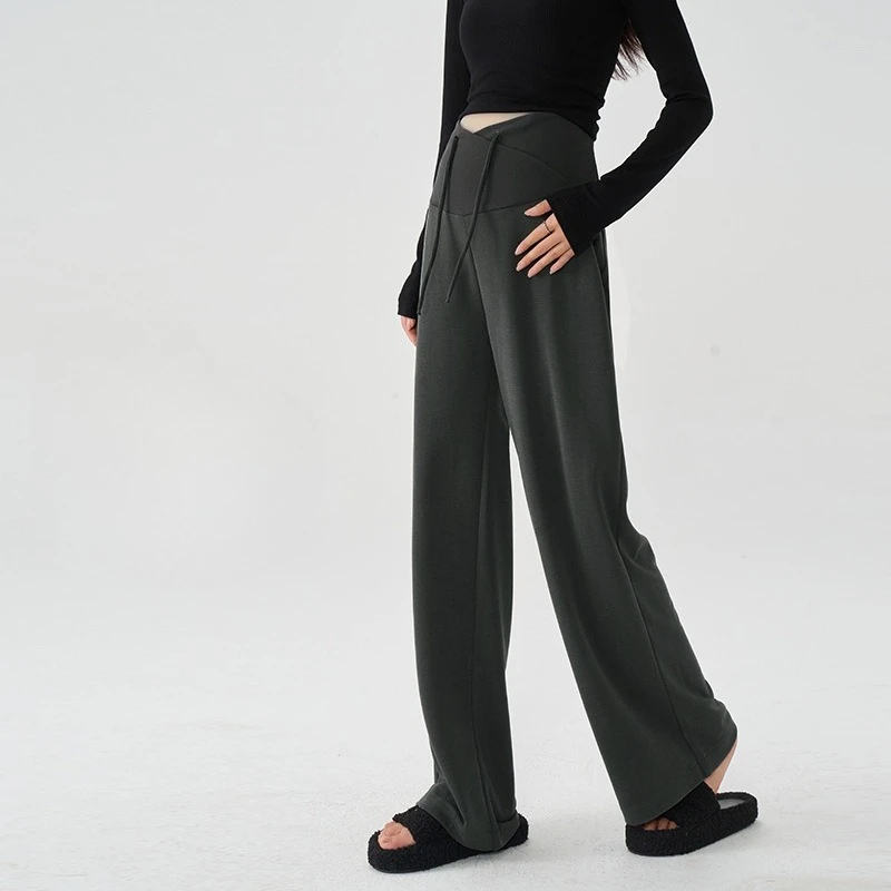 

Cross-over versatile drawstring maternity pants for early pregnancy, straight fit