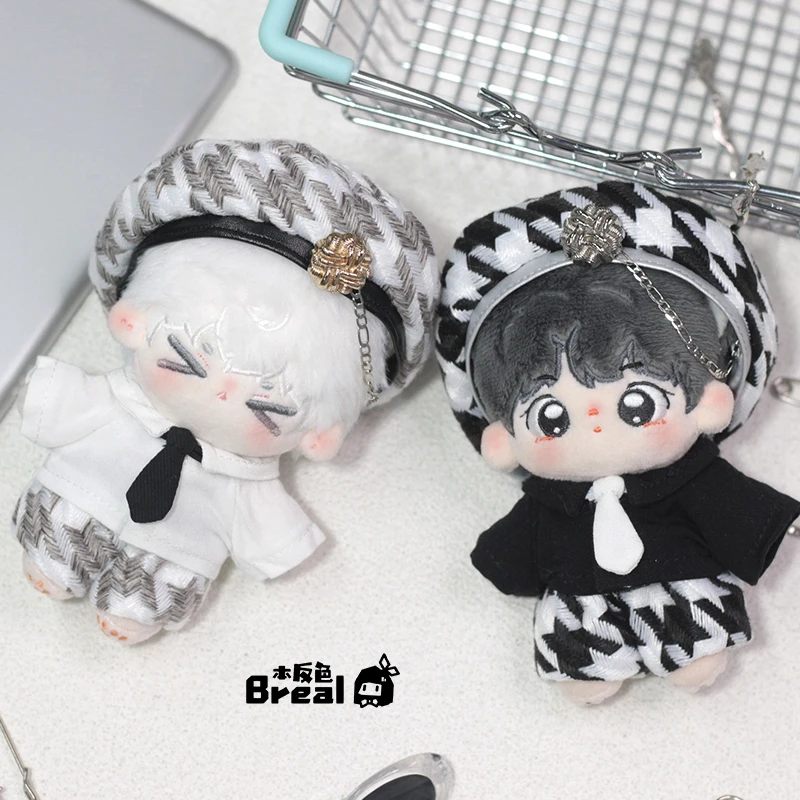 Black White Grey Boy Girl Thousand Bird Grid British Style Uniform Suit For 10cm Plush Cotton Body Dress Up Clothes Outfits