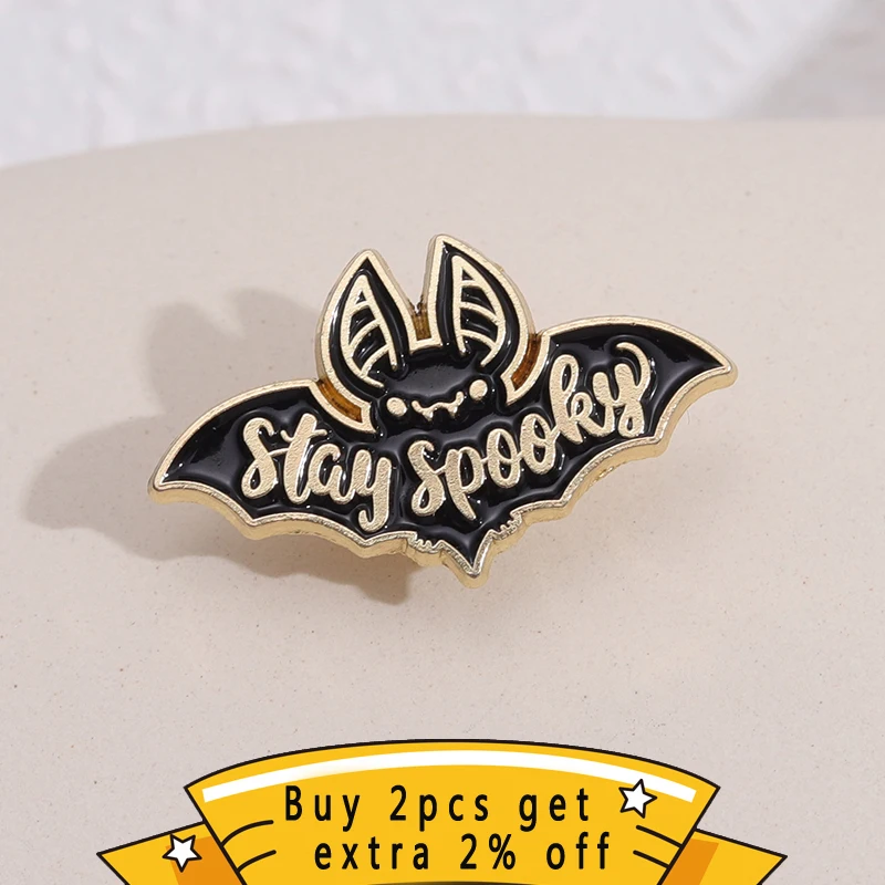 Stay Spooky Enamel Pins Custom Dark Bat Halloween Punk Brooches Lapel Badges Gothic Jewelry Gift For Women's Friends