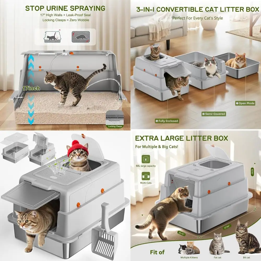 

Очень большой закрытый лоток для кошек, 28 XXXL, для нескольких кошек, контроль запаха с угольными фильтрами, высокие борта, съемная крышка и поддон