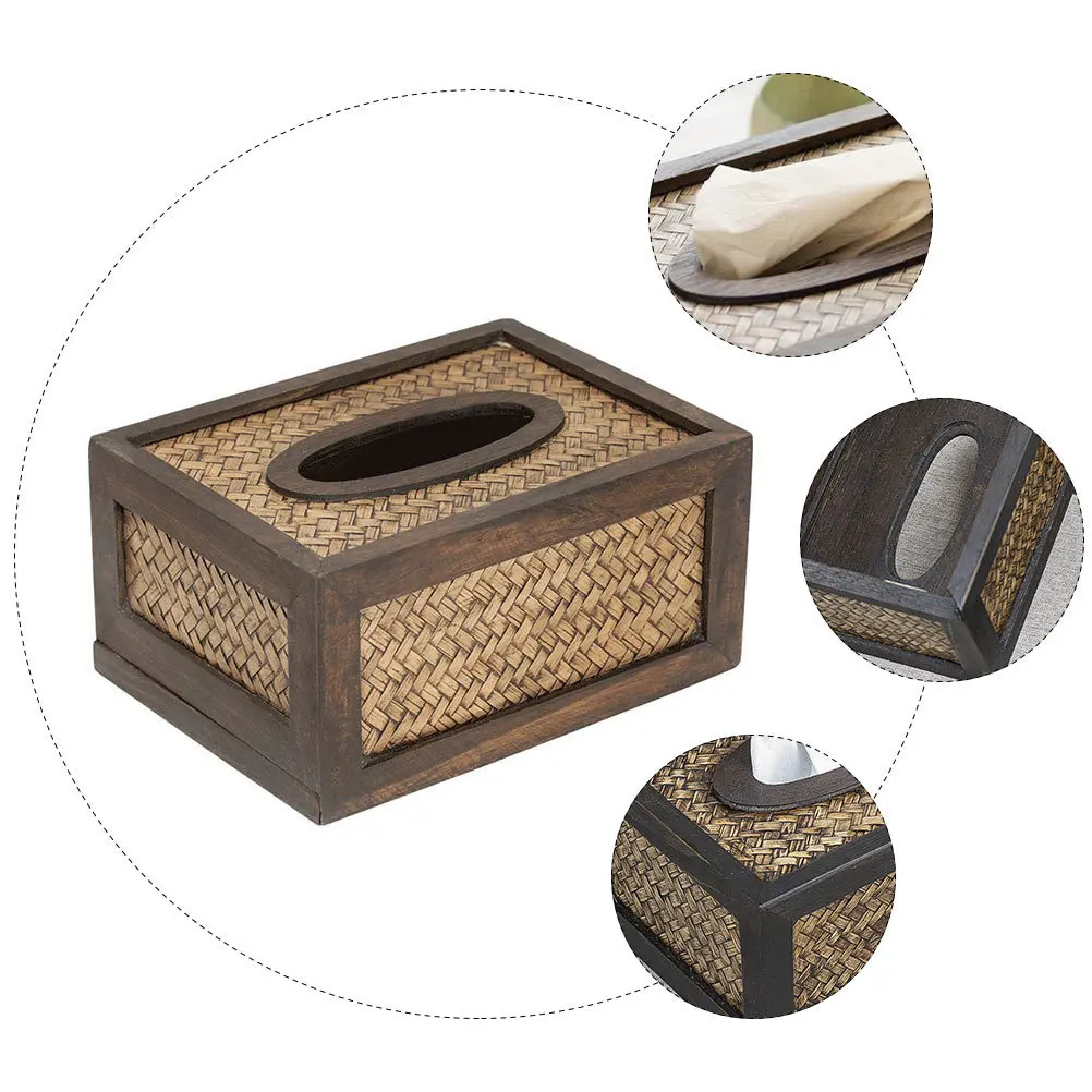 

Bamboo Woven Tissue Box Handmade Decorative Holder For Living Room Hotel Cafe Retro Style Removable Bottom Furniture Accessory