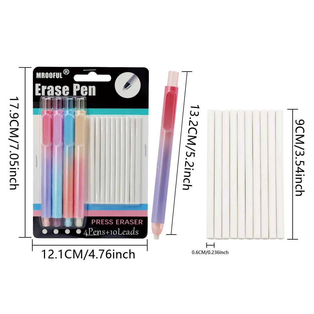 Creative Pen Shape Eraser Set With Replaceable Core, for School Sketching Painting Writing Erase Supplies Accessories