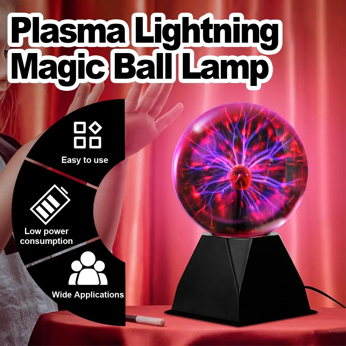 مصباح البلازما EU Plug Light Touch الكهربائية USB الكرة الكبيرة 5 بوصة الكرة الأرضية الساكنة الحساسة البرق السحرية تعمل بالبطارية الحمراء ليلة