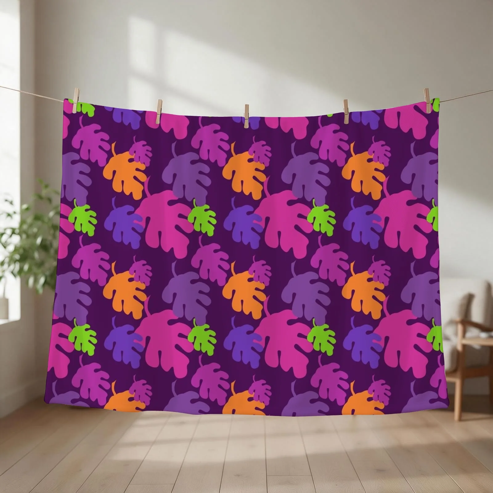 It's Raining Leaves (Funky Colour Splash Oak Edition) Throw Blanket couch cozy soft plush fuzzy picnic outdoor blanket