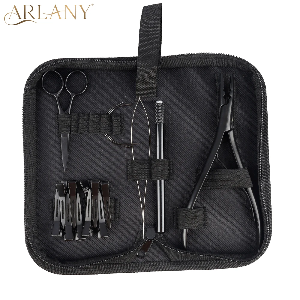 ARLANY Hair Extension Plier Kit with Metal Hair Clips Microlink Pliers with 2 Hole Hair Loop Pulling Needle Tool for Micro Beads