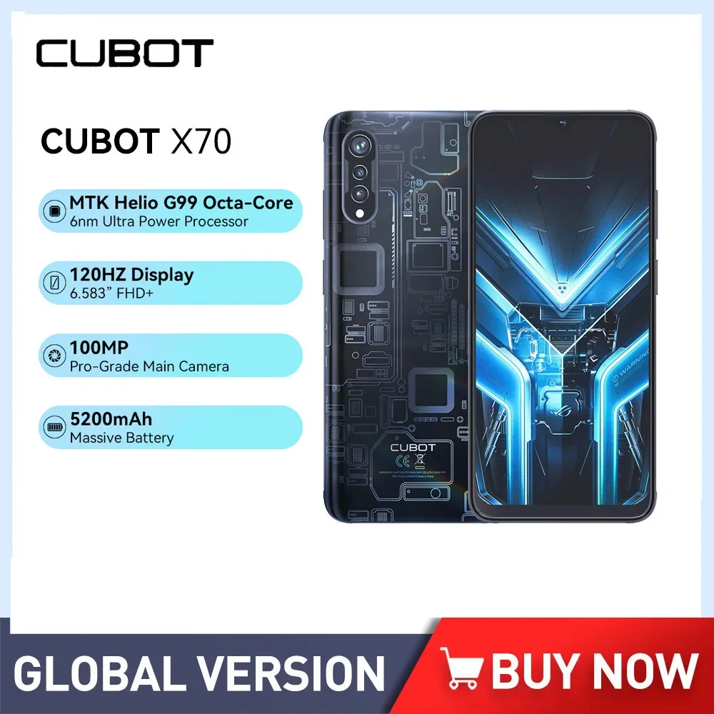 

Cubot X70 Rugged 4G Smartphone 6.583Inch FHD Screen Octa Core 12GB+256GB Android 13 Mobile Phone 100MP Triple Camera 5200mAh NFC