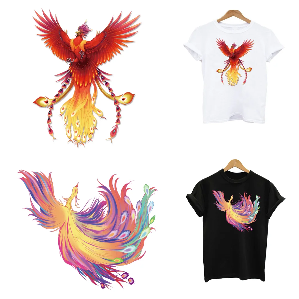 2PCS/Lot Phoenix Bird Iron On Iron On Ironing Thermo Adhesive Fusible Patches Heat Thermal Transfer T Shirt Stickers For Clothes DIY