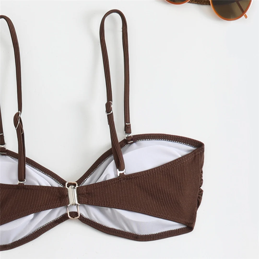 Mit bedruckten Hosen, Bikini, Damen-Badeanzug, dreiteiliges Bikini-Set, Damen-Badebekleidung, brasilianischer Badeanzug mit Polsterung, Badeanzug, Schwimmanzug V7083 – Detail 10
