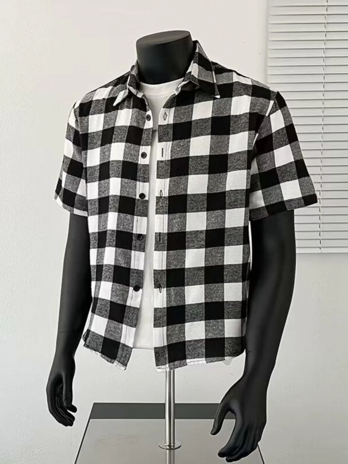 

Хлопковая рубашка в клетку 5/4 длины, летняя, новая, модная, свободная, повседневная, мужская, больших размеров, дышащая