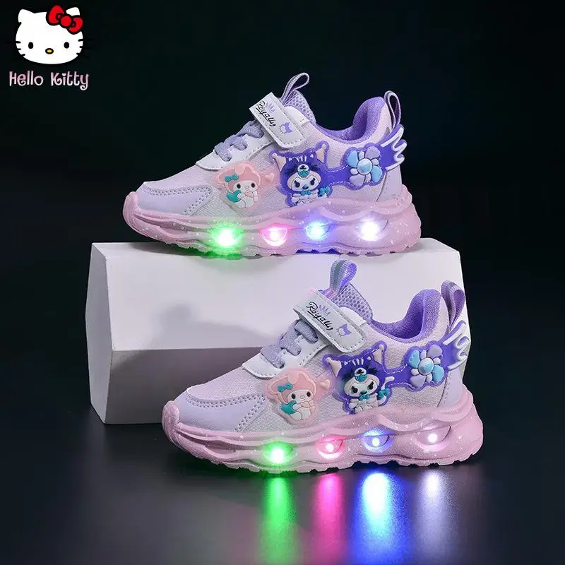 

Kuromi Kids Cartoon Led Illuminated Sports Shoes Hello Kitty Spring Autumn New Kawaii Anime Girls' Princess Casual Shoes