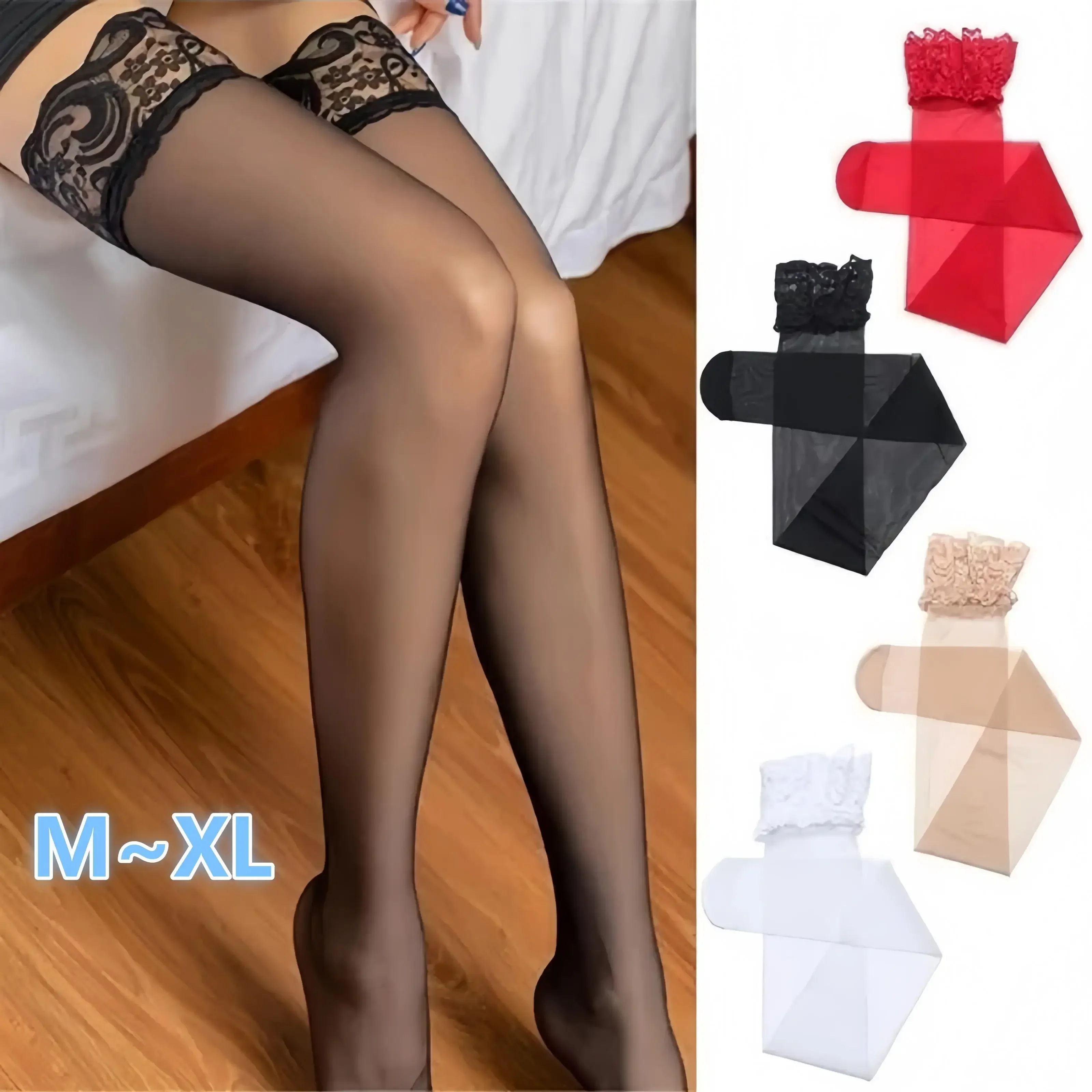 

FREEAUCE Plus Size Fishnet Anti-slip Lace Top Women Stockings Nylon Stocking Thin Sheer Socks