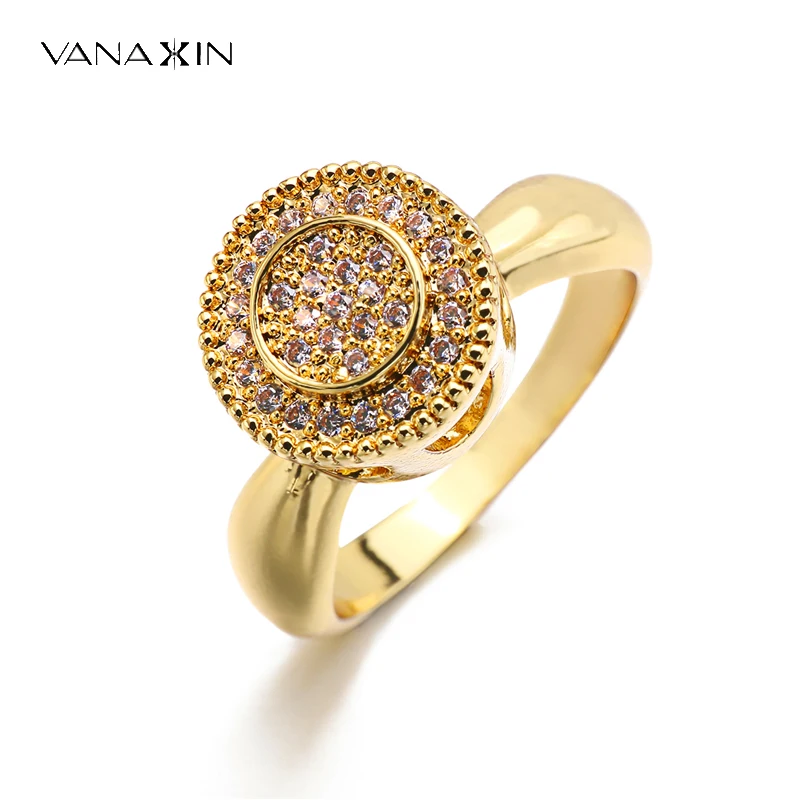 

VANAXIN Cake Shape Rose Gold Silver Color Round Rings For Women Men Copper With CZ Stones Free Gift Box Fashion Jewelry