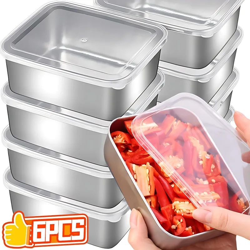 حاوية تخزين الطعام من الفولاذ المقاوم للصدأ، طبق مستطيل مع غطاء، صينية فواكه، صندوق غداء، طبق منظم للثلاجة السميكة #1