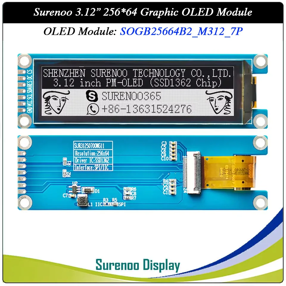 Настоящий OLED-дисплей, 3,12 дюйма, 256*64, 25664 точек, графический ЖК-модуль, экран LCM, контроллер SSD1362, поддержка SPI