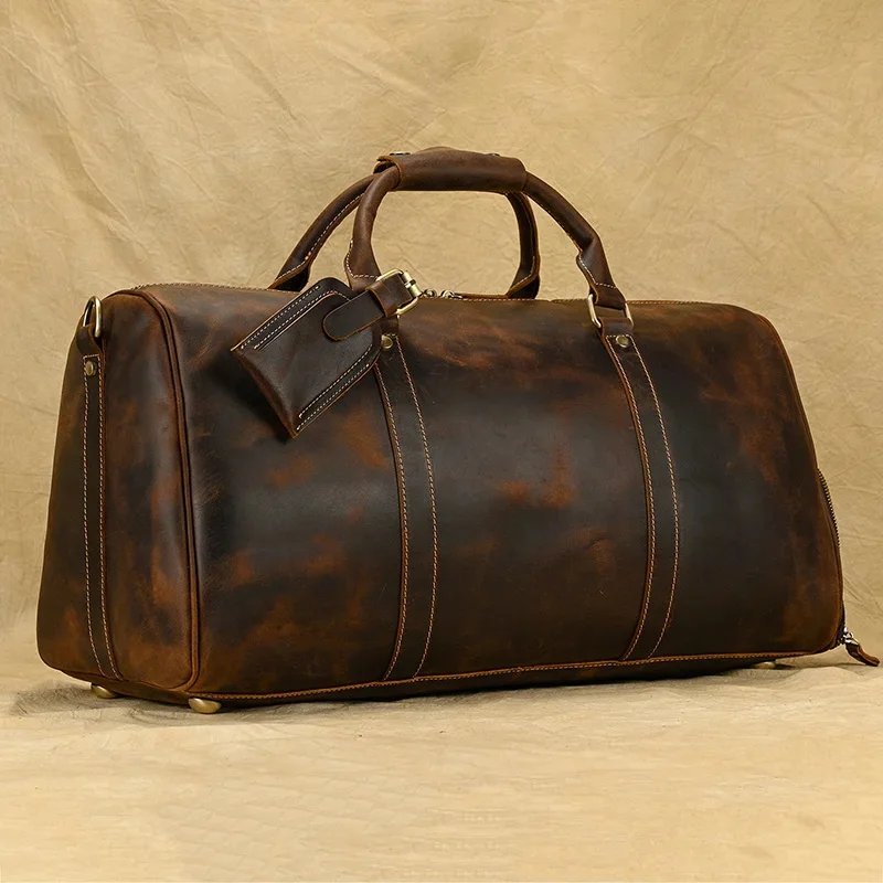 Sac de voyage en cuir vintage pour homme, bagage à main de grande capacité, fourre-tout de week-end masculin, bagage familial, chaussure de luage