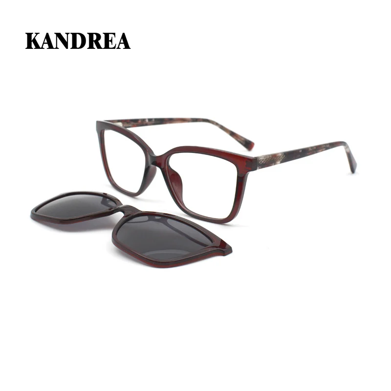 

KANDREA Cateye Women Eyeglasses 2 In 1 Fashion Magnetic Optical Myopia Popular Sunglasses Prescription Glasses Frame H801