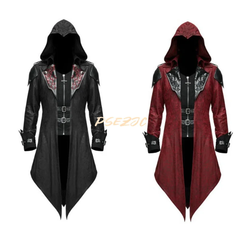 Polyester Medieval Cosplay Costume Halloween Retro Patchwork Jacket Gothic Assassin