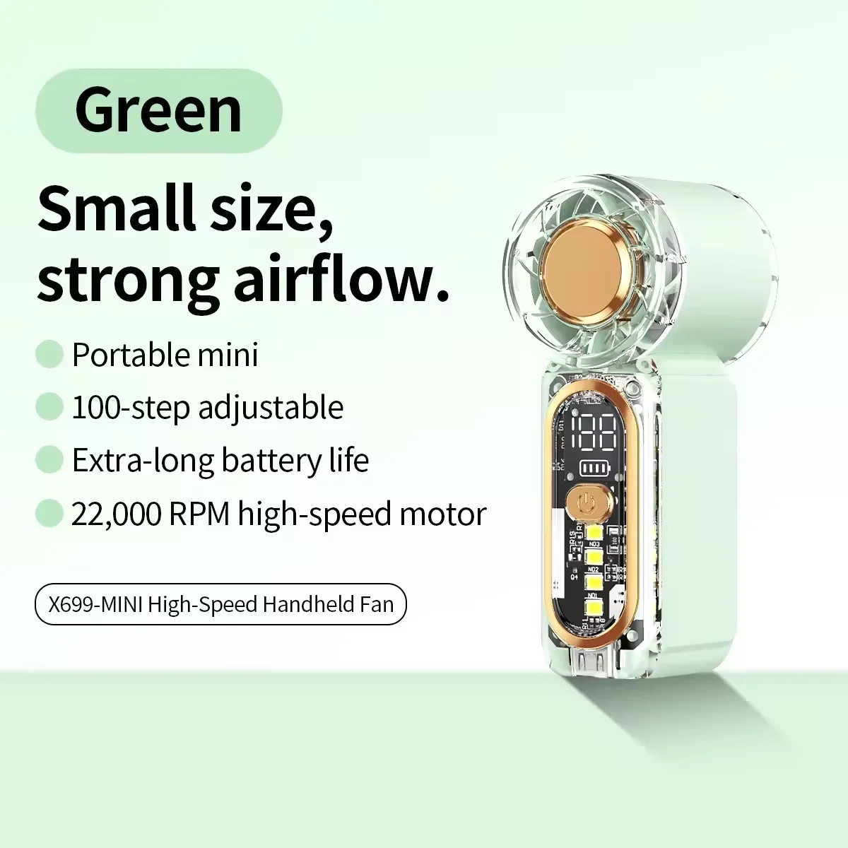 Mini-Handventilator, USB-aufladbar, ultra-leise, mit digitaler Anzeige, kleiner elektrischer Ventilator, leistungsstarker Wind, persönlicher Kühlventilator für Konzerte – Detail 3