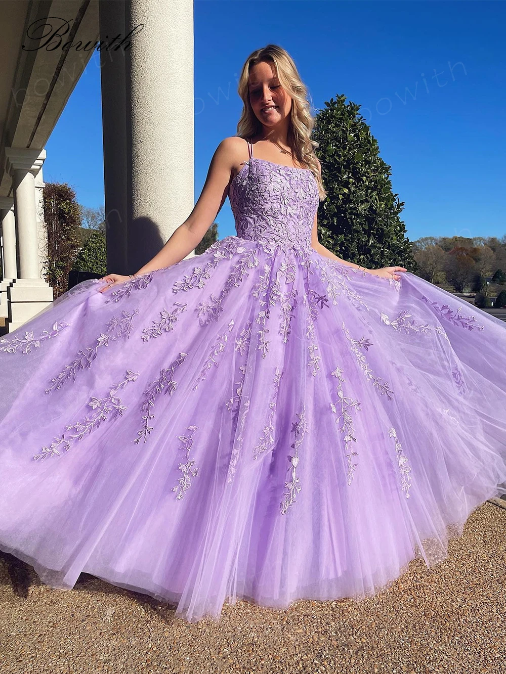 Bowith Prom Dresses 2023 Applique Party Dress Luxury Gowns A Line Scoop Evening Dresses for Women Puffy Lavender  Gala Dress