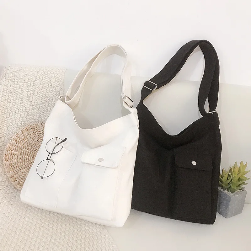 

Trendy Canvas Bags Students Handbag Shoulder Bag Large Capacity Solid Color Totes Shopper Bag Casual Female CrossBody 2025