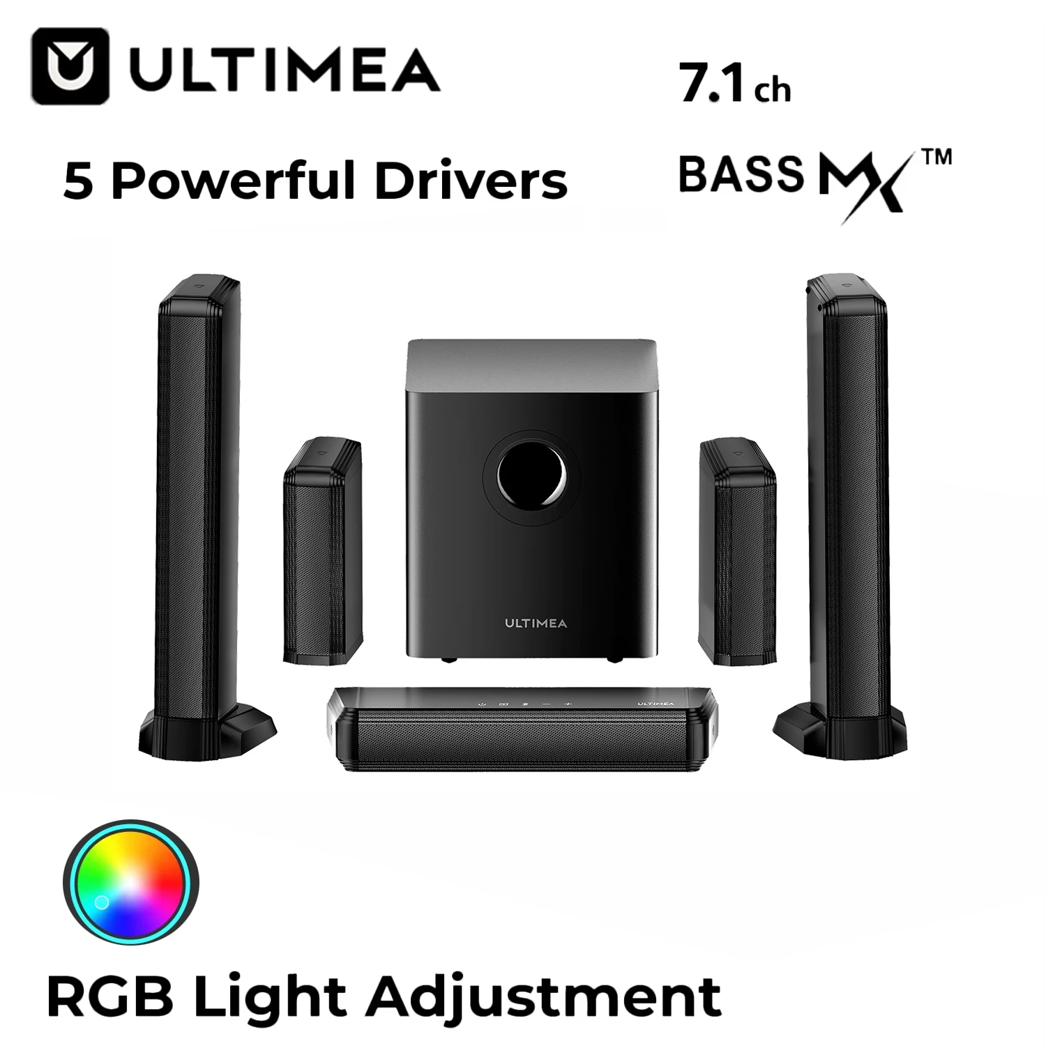 ULTIMEA Apollo S70 Ultra 7.1-Kanal Virtuelle Surround-Soundbar für Smart-TV mit 2 Surround-Lautsprechern, RGB, 6,5-Zoll-Subwoofer, 410W