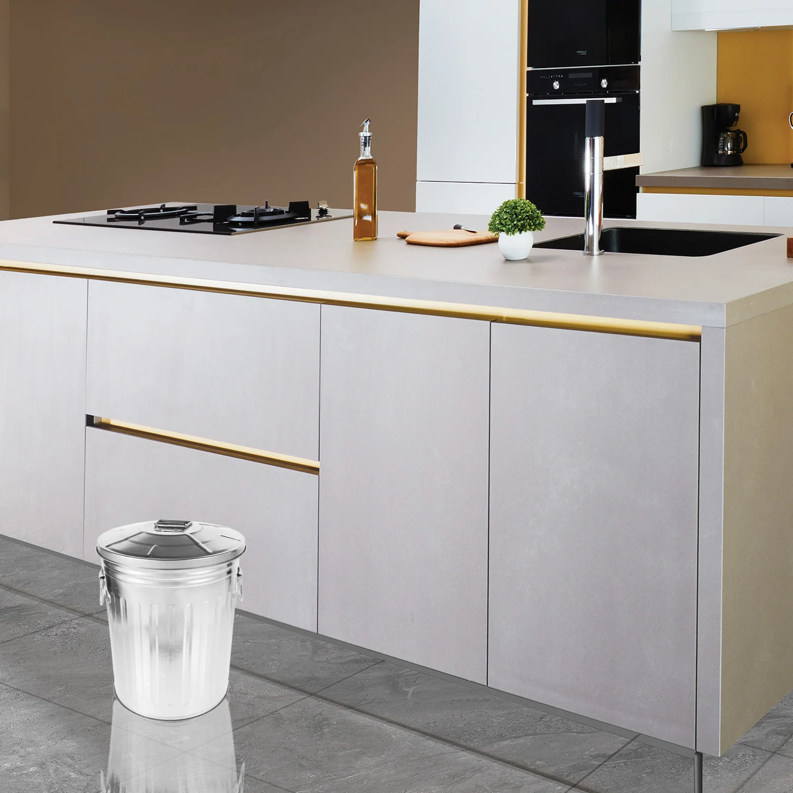 

Metal Trash 8L Silver Kitchen Bedroom Outdoor Kitchen Garbage Can Garbage Waste Basket Large Capacity Storage