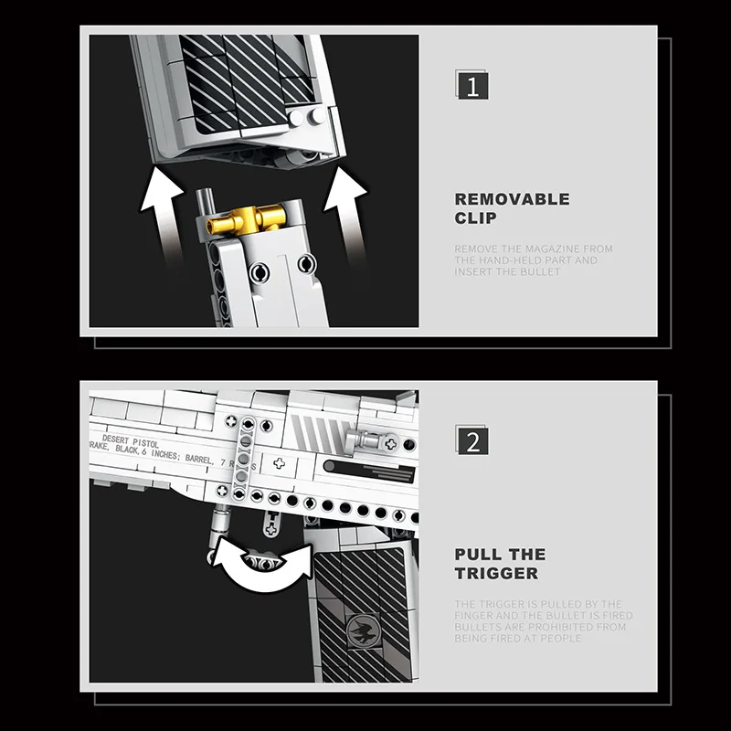 77001 Desert Eagle Gun Modell 408 Stück DIY Montage Bausteine Militärwaffen Serie Lernspielzeug Geschenk für Jungen und Erwachsene