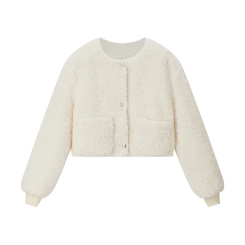 Vimly casacos de pele sintética femininos casuais curtos jaquetas de pelúcia 2025 inverno senhora do escritório quente velo forrado em torno do pescoço outerwear m5602