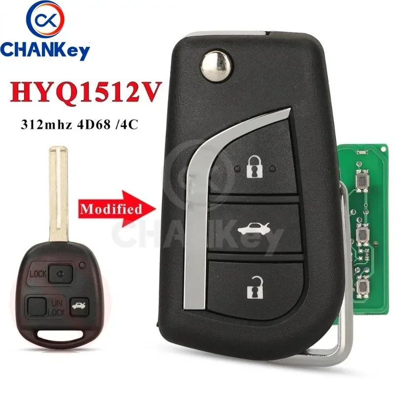 CHANKey Upgraded Flip Remote Control US Car Key 3BTN 312MHz 4D68 /4C Chip FOB For Lexus LX470 GX470 LS400 IS300 GS430 GS300