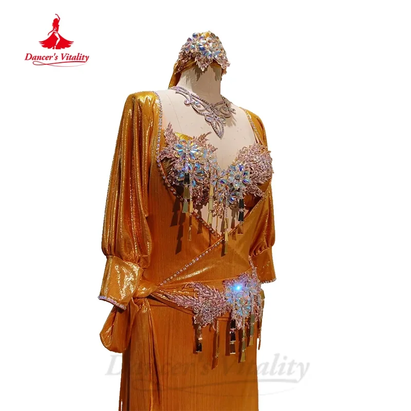 Belly Dancing Suit Customized Luxury Rhinestone Bra+Comfortable Robe+AB Stones Belt 3pcs Oriental Dance Performance Costumes