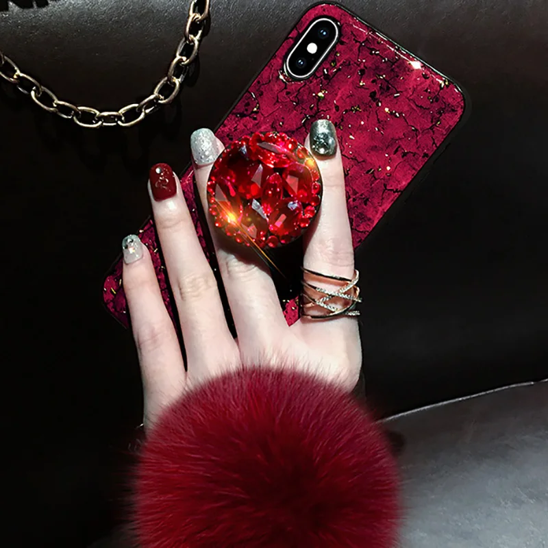 100x crystal holder Stand+Fur Ball+Strap Phone case For iPhone 11 PRO MAX 6 6s 8 7 Plus XSMAX XR 5S SE12 Bling Glitter TPU Coque