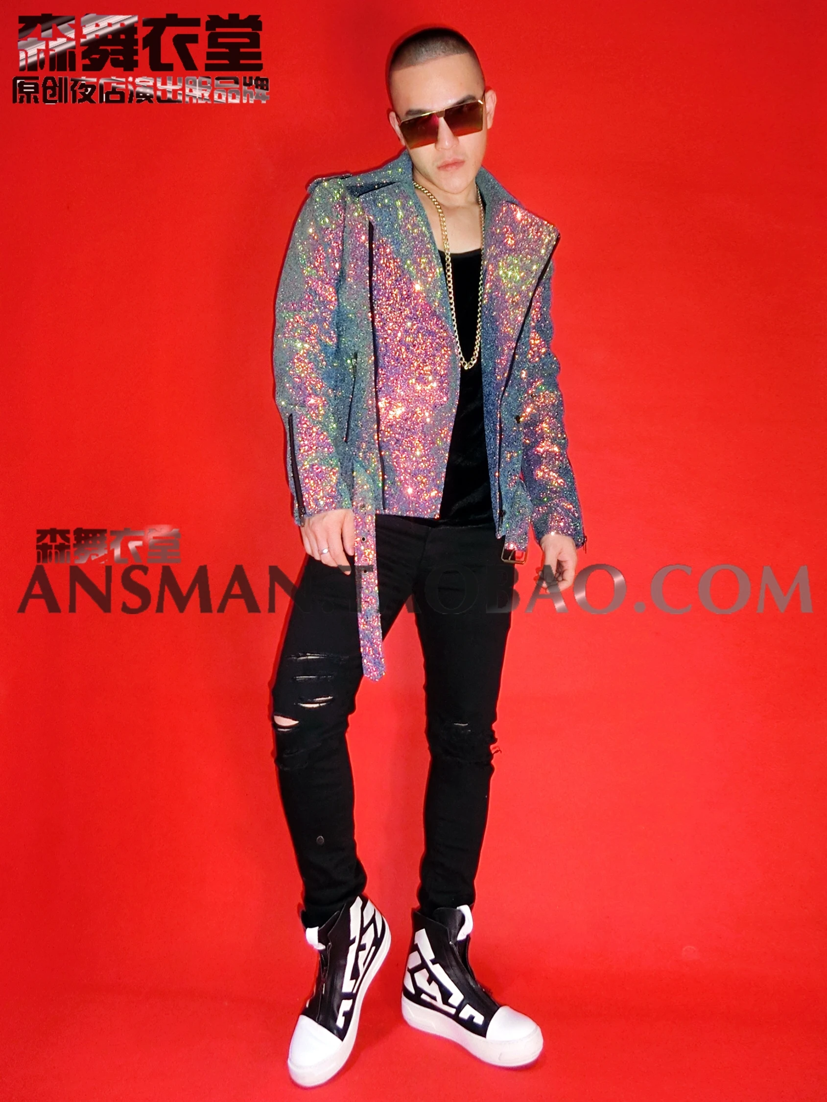 Nowy Klub Nocny Bar DJ Piosenkarz Fantazja Kolor Flash Diament Motocykl Moda Skórzana Kurtka Męska Odzież Rekreacyjna Ubrania Sceniczne yk