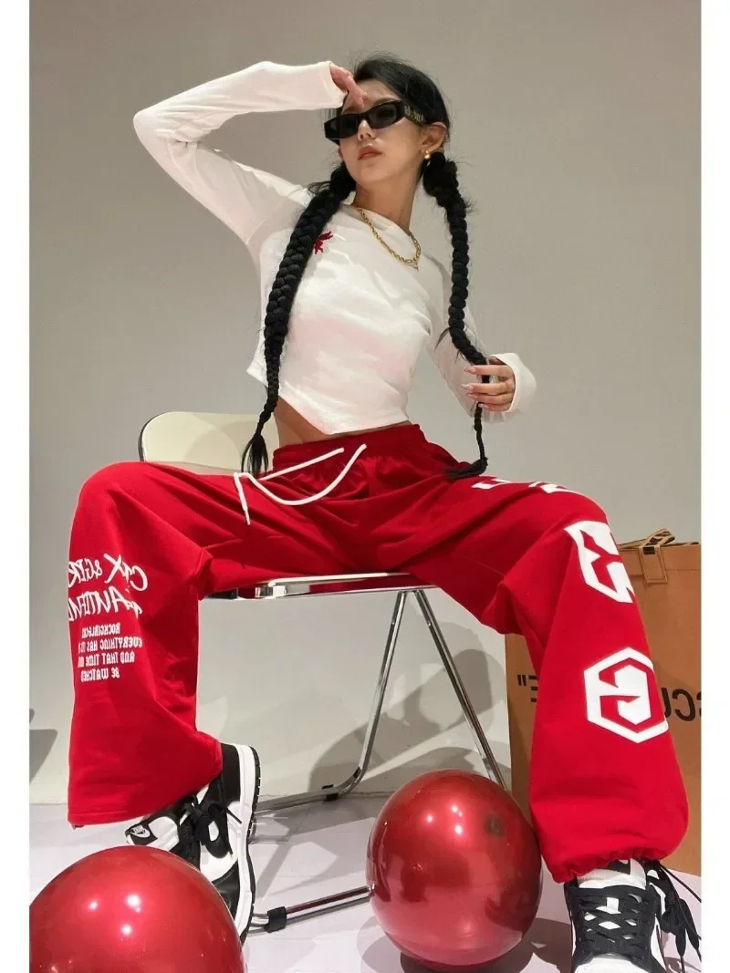 

Spring Autumn Y2K Streetwear Red Sweatpants Women Korean Style Letter Print Track Pants Oversized Harajuku Kpop Hip Hop Joggers