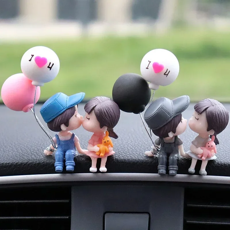 Car Decoration Cute Cartoon Couples Figure Figurines Balloon Ornament Auto Interior Dashboard Accessory for Girls Gifts Supply