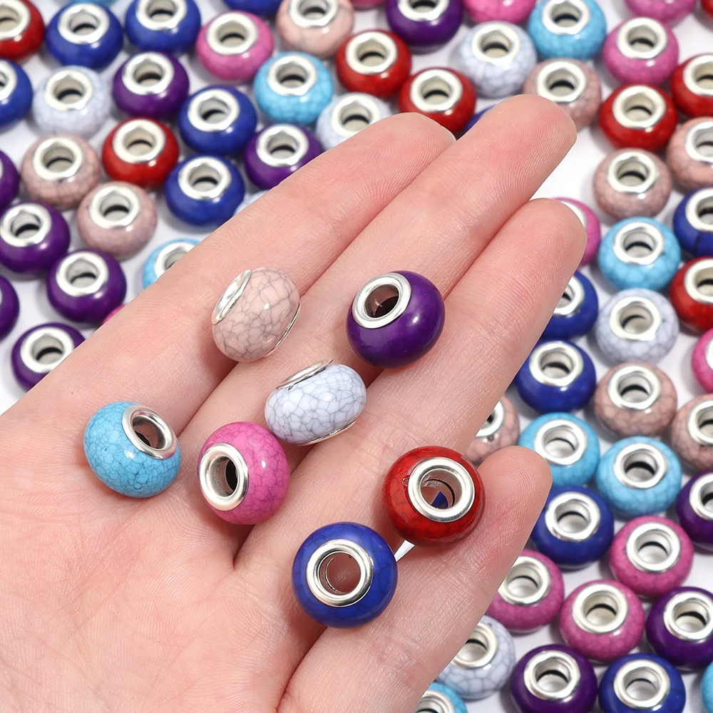 20 teile/los Harz Perlen 14mm Bunte Große Loch Perlen Lose Spacer Perlen Für DIY Schmuck Machen Armband Halskette Zubehör
