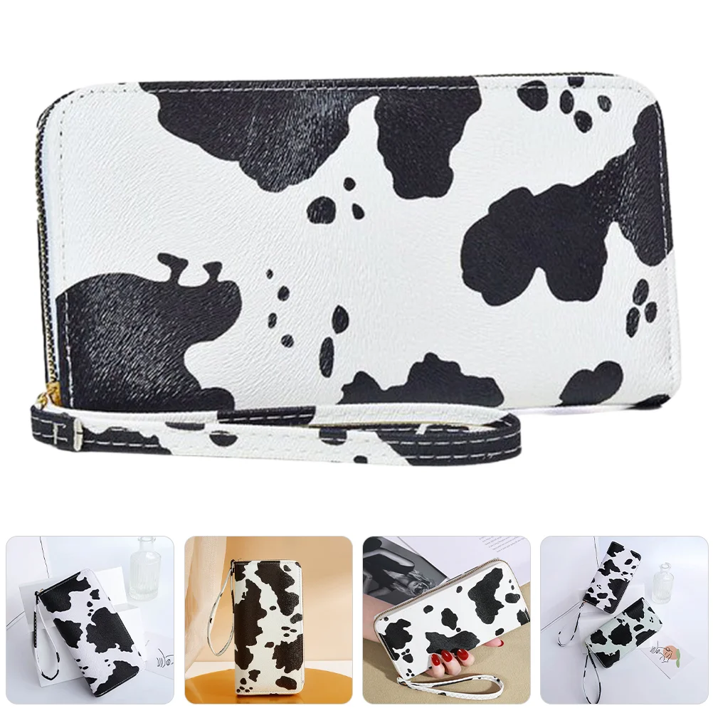 Color Contrast Portable Multi-compartment Wallet Purses Cow Print for Women